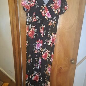 Mother Bee Maternity Black and Pink Floral Maxi Dress